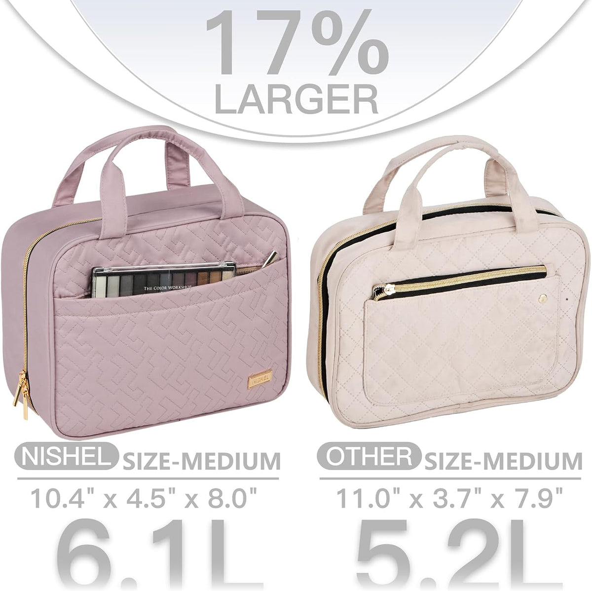 Travel Toiletry Bag for women, Portable Hanging Organizer for Travel-Sized Shampoo, Conditioner, Brushes Set, makeup Accessories, Medium Size, Pink