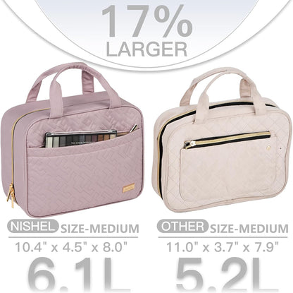 Travel Toiletry Bag for women, Portable Hanging Organizer for Travel-Sized Shampoo, Conditioner, Brushes Set, makeup Accessories, Medium Size, Pink