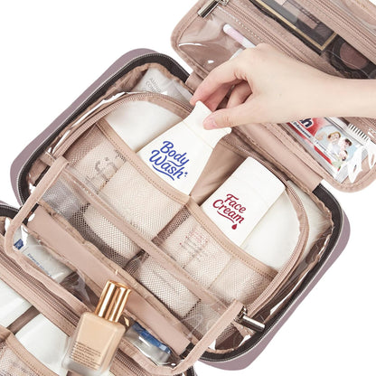Travel Toiletry Bag for women, Portable Hanging Organizer for Travel-Sized Shampoo, Conditioner, Brushes Set, makeup Accessories, Medium Size, Pink