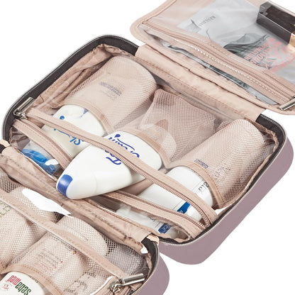 Travel Toiletry Bag for women, Portable Hanging Organizer for Travel-Sized Shampoo, Conditioner, Brushes Set, makeup Accessories, Medium Size, Pink