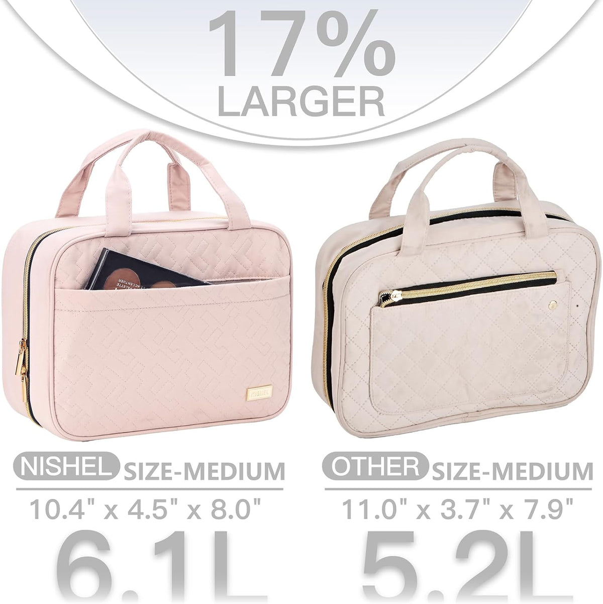 Travel Toiletry Bag for women, Portable Hanging Organizer for Travel-Sized Shampoo, Conditioner, Brushes Set, makeup Accessories, Medium Size, Pink