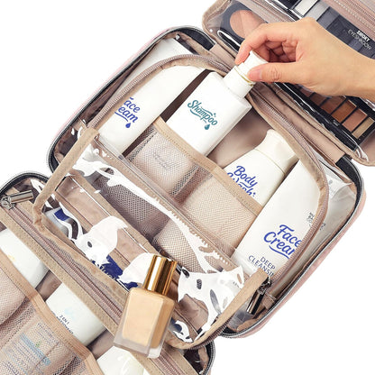 Travel Toiletry Bag for women, Portable Hanging Organizer for Travel-Sized Shampoo, Conditioner, Brushes Set, makeup Accessories, Medium Size, Pink