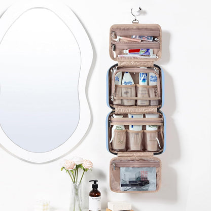 Travel Toiletry Bag for women, Portable Hanging Organizer for Travel-Sized Shampoo, Conditioner, Brushes Set, makeup Accessories, Medium Size, Pink