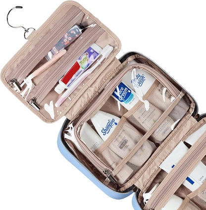 Travel Toiletry Bag for women, Portable Hanging Organizer for Travel-Sized Shampoo, Conditioner, Brushes Set, makeup Accessories, Medium Size, Pink