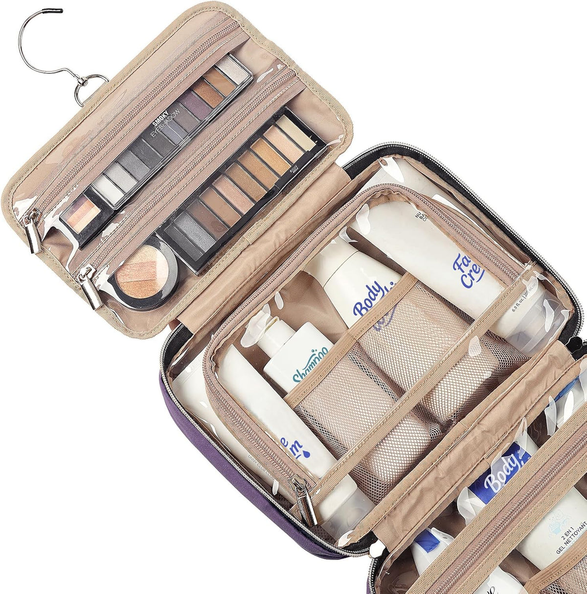 Travel Toiletry Bag for women, Portable Hanging Organizer for Travel-Sized Shampoo, Conditioner, Brushes Set, makeup Accessories, Medium Size, Pink