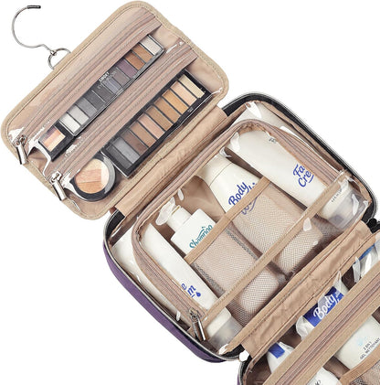 Travel Toiletry Bag for women, Portable Hanging Organizer for Travel-Sized Shampoo, Conditioner, Brushes Set, makeup Accessories, Medium Size, Pink