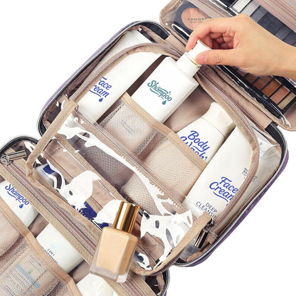 Travel Toiletry Bag for women, Portable Hanging Organizer for Travel-Sized Shampoo, Conditioner, Brushes Set, makeup Accessories, Medium Size, Pink