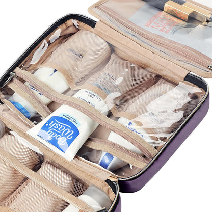 Travel Toiletry Bag for women, Portable Hanging Organizer for Travel-Sized Shampoo, Conditioner, Brushes Set, makeup Accessories, Medium Size, Pink