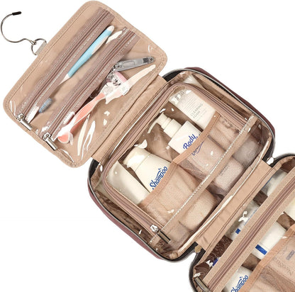 Travel Toiletry Bag for women, Portable Hanging Organizer for Travel-Sized Shampoo, Conditioner, Brushes Set, makeup Accessories, Medium Size, Pink
