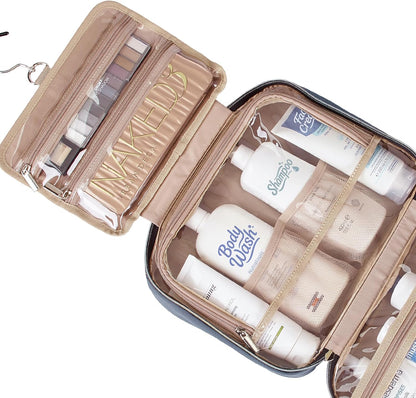 Travel Toiletry Bag for women, Portable Hanging Organizer for Travel-Sized Shampoo, Conditioner, Brushes Set, makeup Accessories, Medium Size, Pink