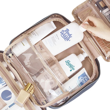 Travel Toiletry Bag for women, Portable Hanging Organizer for Travel-Sized Shampoo, Conditioner, Brushes Set, makeup Accessories, Medium Size, Pink