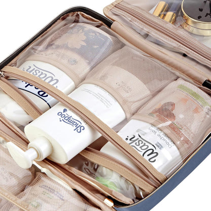 Travel Toiletry Bag for women, Portable Hanging Organizer for Travel-Sized Shampoo, Conditioner, Brushes Set, makeup Accessories, Medium Size, Pink