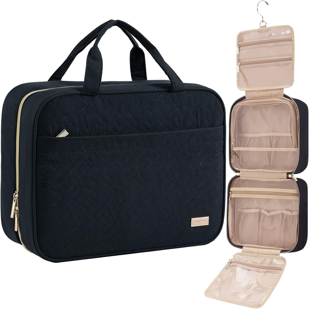 Travel Toiletry Bag for women, Portable Hanging Organizer for Travel-Sized Shampoo, Conditioner, Brushes Set, makeup Accessories, Medium Size, Pink