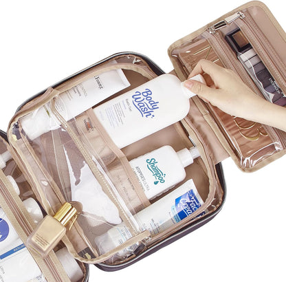 Travel Toiletry Bag for women, Portable Hanging Organizer for Travel-Sized Shampoo, Conditioner, Brushes Set, makeup Accessories, Medium Size, Pink