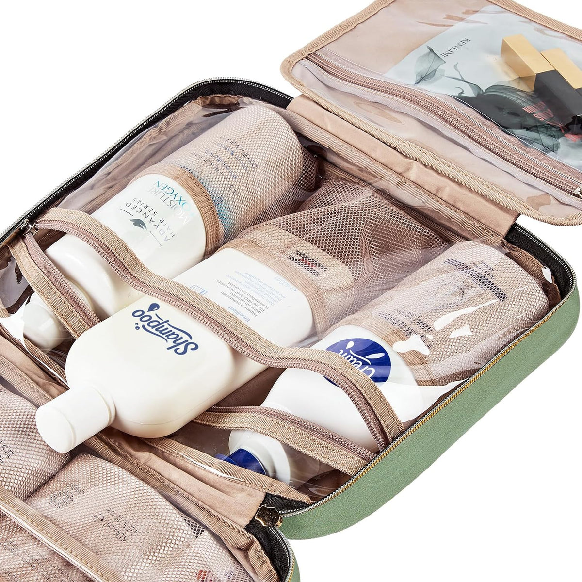 Travel Toiletry Bag for women, Portable Hanging Organizer for Travel-Sized Shampoo, Conditioner, Brushes Set, makeup Accessories, Medium Size, Pink