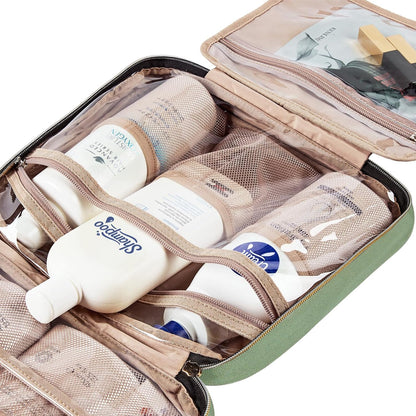 Travel Toiletry Bag for women, Portable Hanging Organizer for Travel-Sized Shampoo, Conditioner, Brushes Set, makeup Accessories, Medium Size, Pink