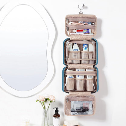 Travel Toiletry Bag for women, Portable Hanging Organizer for Travel-Sized Shampoo, Conditioner, Brushes Set, makeup Accessories, Medium Size, Pink