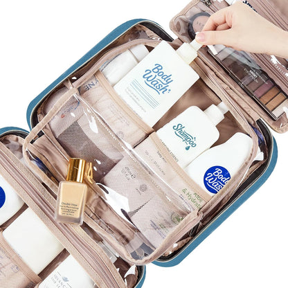 Travel Toiletry Bag for women, Portable Hanging Organizer for Travel-Sized Shampoo, Conditioner, Brushes Set, makeup Accessories, Medium Size, Pink