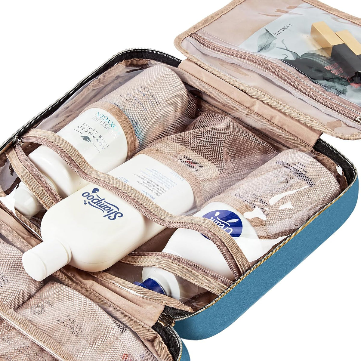 Travel Toiletry Bag for women, Portable Hanging Organizer for Travel-Sized Shampoo, Conditioner, Brushes Set, makeup Accessories, Medium Size, Pink