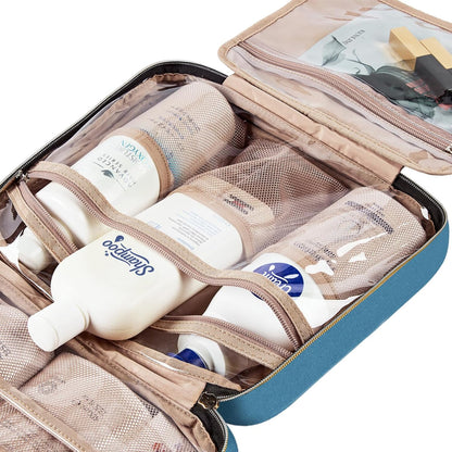 Travel Toiletry Bag for women, Portable Hanging Organizer for Travel-Sized Shampoo, Conditioner, Brushes Set, makeup Accessories, Medium Size, Pink