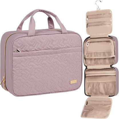 Travel Toiletry Bag for women, Portable Hanging Organizer for Travel-Sized Shampoo, Conditioner, Brushes Set, makeup Accessories, Medium Size, Pink
