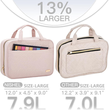 Travel Toiletry Bag for women, Portable Hanging Organizer for Travel-Sized Shampoo, Conditioner, Brushes Set, makeup Accessories, Medium Size, Pink