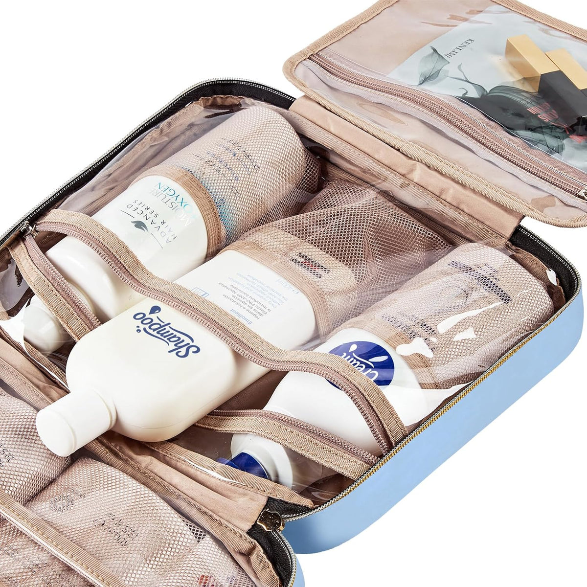 Travel Toiletry Bag for women, Portable Hanging Organizer for Travel-Sized Shampoo, Conditioner, Brushes Set, makeup Accessories, Medium Size, Pink