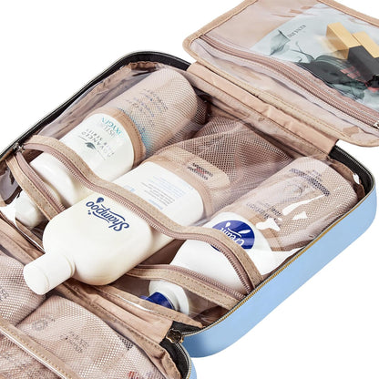 Travel Toiletry Bag for women, Portable Hanging Organizer for Travel-Sized Shampoo, Conditioner, Brushes Set, makeup Accessories, Medium Size, Pink