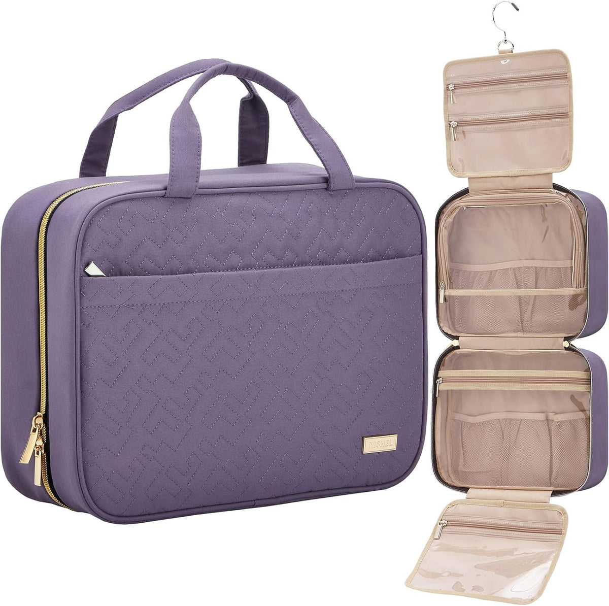 Travel Toiletry Bag for women, Portable Hanging Organizer for Travel-Sized Shampoo, Conditioner, Brushes Set, makeup Accessories, Medium Size, Pink