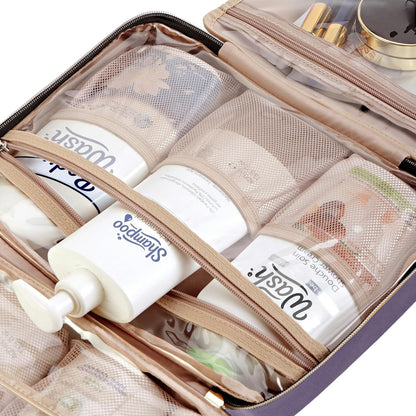 Travel Toiletry Bag for women, Portable Hanging Organizer for Travel-Sized Shampoo, Conditioner, Brushes Set, makeup Accessories, Medium Size, Pink