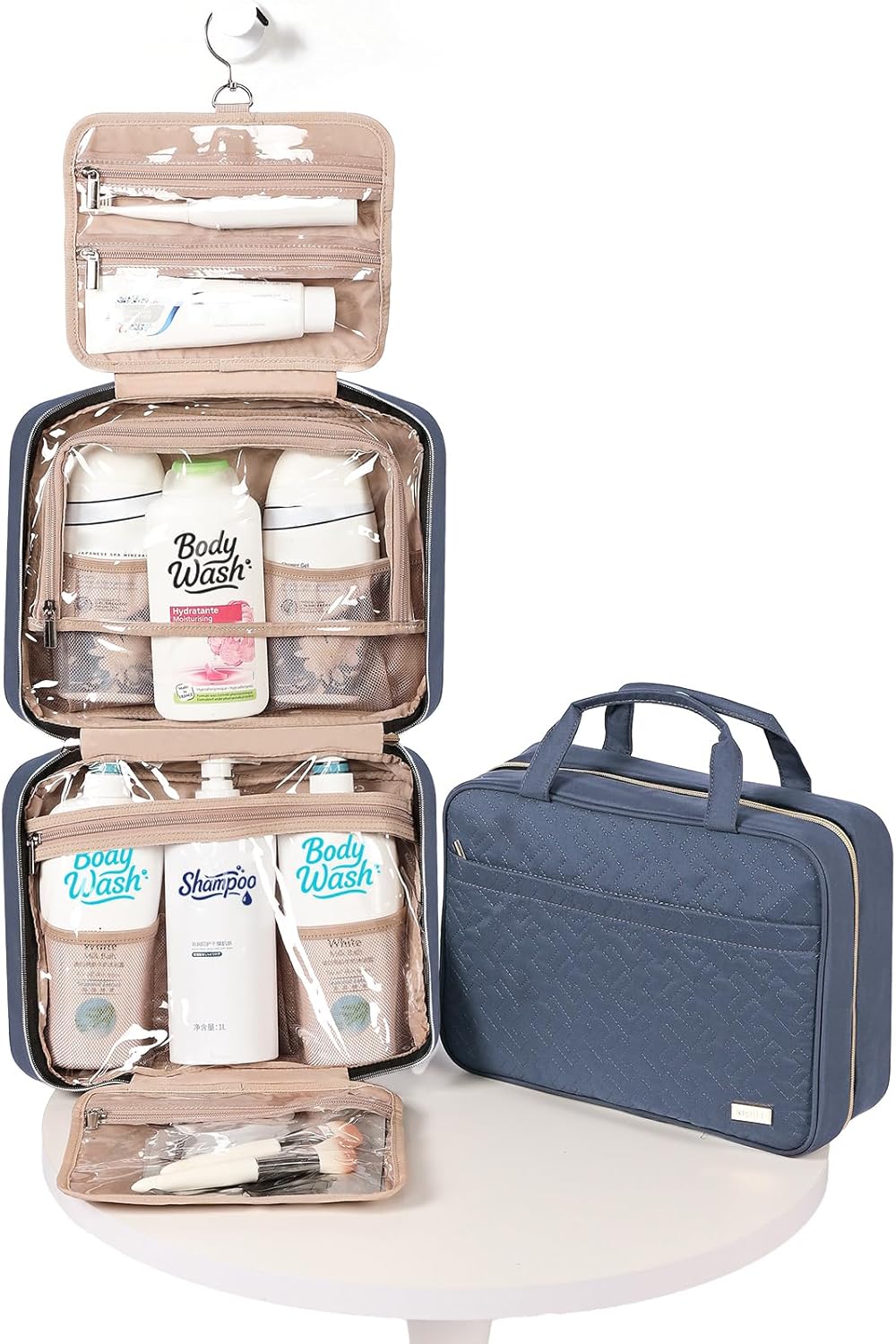 Travel Toiletry Bag for women, Portable Hanging Organizer for Travel-Sized Shampoo, Conditioner, Brushes Set, makeup Accessories, Medium Size, Pink