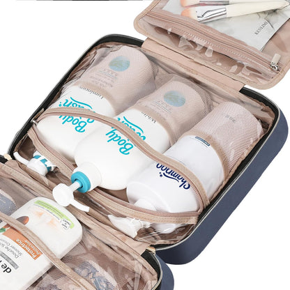 Travel Toiletry Bag for women, Portable Hanging Organizer for Travel-Sized Shampoo, Conditioner, Brushes Set, makeup Accessories, Medium Size, Pink