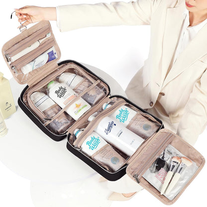 Travel Toiletry Bag for women, Portable Hanging Organizer for Travel-Sized Shampoo, Conditioner, Brushes Set, makeup Accessories, Medium Size, Pink