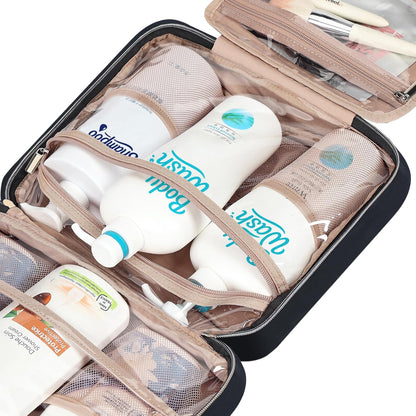 Travel Toiletry Bag for women, Portable Hanging Organizer for Travel-Sized Shampoo, Conditioner, Brushes Set, makeup Accessories, Medium Size, Pink