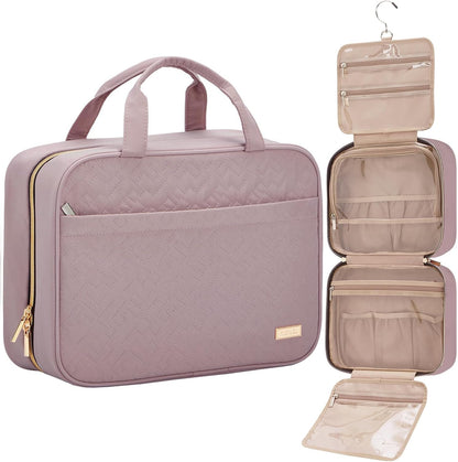 Travel Toiletry Bag for women, Portable Hanging Organizer for Travel-Sized Shampoo, Conditioner, Brushes Set, makeup Accessories, Medium Size, Pink