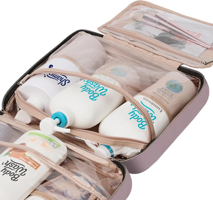 Travel Toiletry Bag for women, Portable Hanging Organizer for Travel-Sized Shampoo, Conditioner, Brushes Set, makeup Accessories, Medium Size, Pink