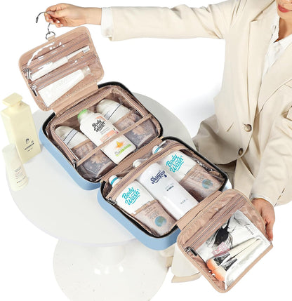 Travel Toiletry Bag for women, Portable Hanging Organizer for Travel-Sized Shampoo, Conditioner, Brushes Set, makeup Accessories, Medium Size, Pink