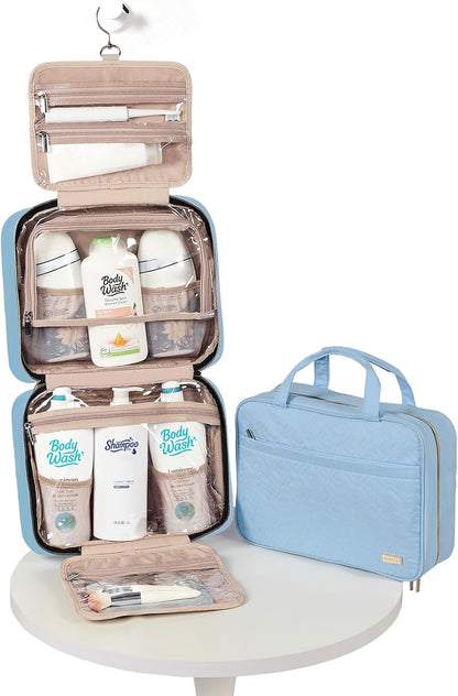 Travel Toiletry Bag for women, Portable Hanging Organizer for Travel-Sized Shampoo, Conditioner, Brushes Set, makeup Accessories, Medium Size, Pink