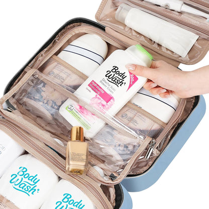 Travel Toiletry Bag for women, Portable Hanging Organizer for Travel-Sized Shampoo, Conditioner, Brushes Set, makeup Accessories, Medium Size, Pink