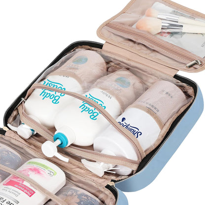 Travel Toiletry Bag for women, Portable Hanging Organizer for Travel-Sized Shampoo, Conditioner, Brushes Set, makeup Accessories, Medium Size, Pink