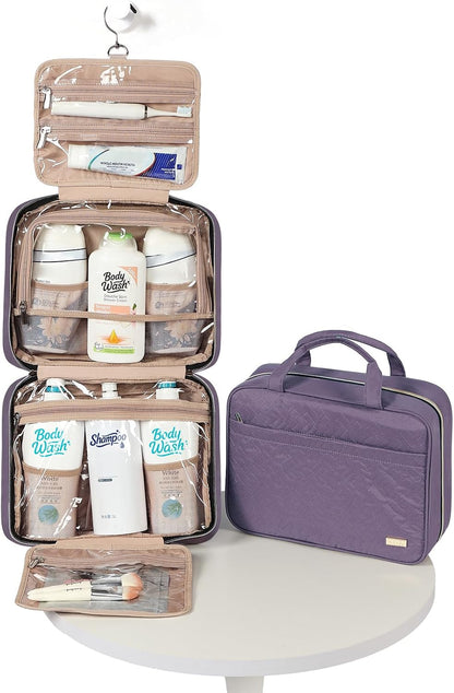 Travel Toiletry Bag for women, Portable Hanging Organizer for Travel-Sized Shampoo, Conditioner, Brushes Set, makeup Accessories, Medium Size, Pink