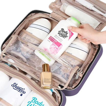 Travel Toiletry Bag for women, Portable Hanging Organizer for Travel-Sized Shampoo, Conditioner, Brushes Set, makeup Accessories, Medium Size, Pink