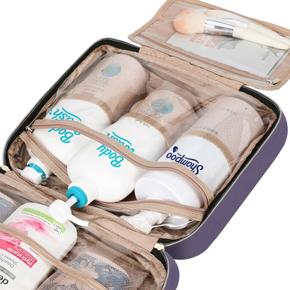 Travel Toiletry Bag for women, Portable Hanging Organizer for Travel-Sized Shampoo, Conditioner, Brushes Set, makeup Accessories, Medium Size, Pink
