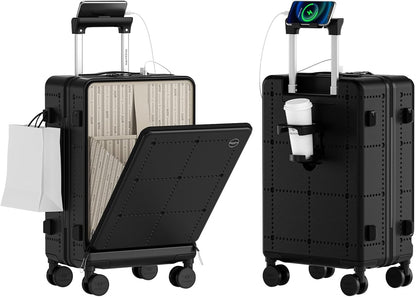 Santino Carry On Luggage 22x14x9 Airline Approved 20 Inch baggage pc Hard Shell Suitcase with Spinner Wheels TSA Lock with USB Port and Cup Holder and phone holder Top Opening Suitcase
