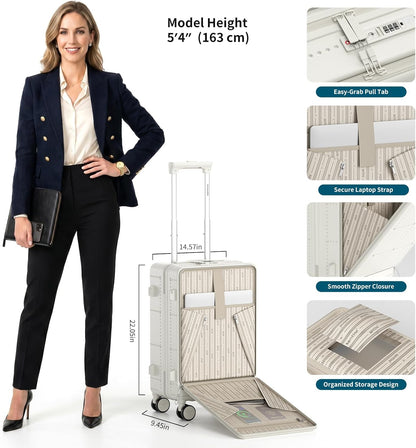 Santino Carry On Luggage 22x14x9 Airline Approved 20 Inch baggage pc Hard Shell Suitcase with Spinner Wheels TSA Lock with USB Port and Cup Holder and phone holder Top Opening Suitcase