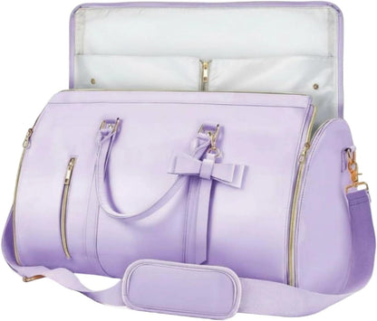 Convertible Garment Duffel Wrinkle Bow Duffel Bag Portable Weekender Bag for Gym, Pink, Pink