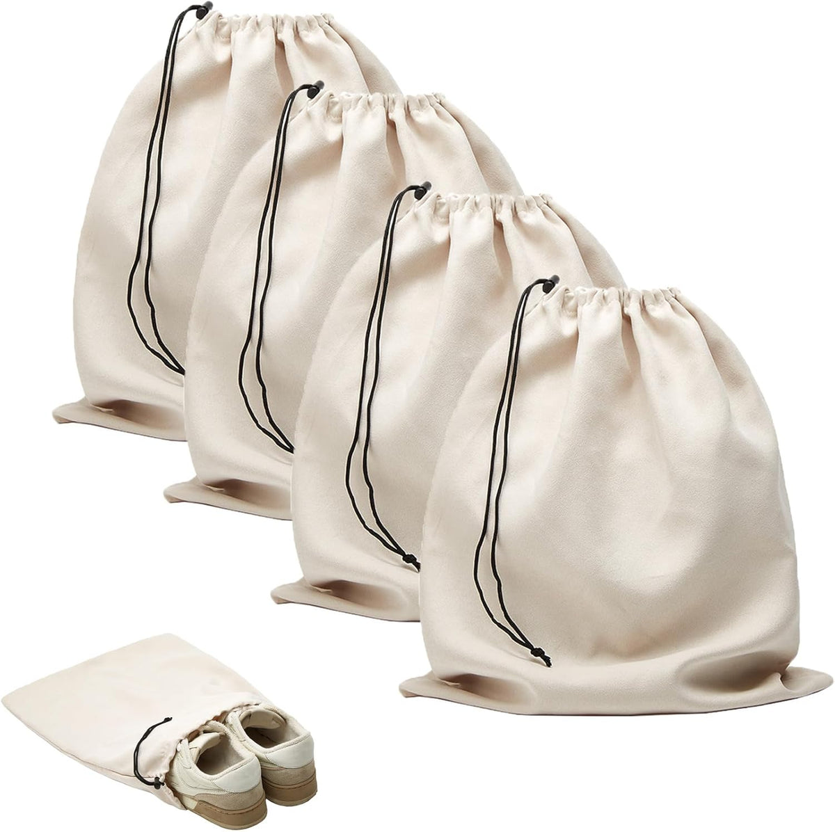 4-Piece Travel Shoe Bags for Packing, 17.7" x 13.8" Dustproof Shoe Bags with Drawstring Closure,Washable & Reusable(Beige)