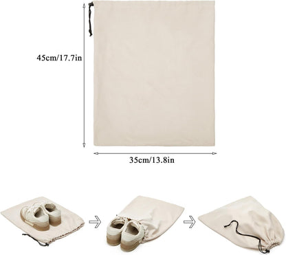 4-Piece Travel Shoe Bags for Packing, 17.7" x 13.8" Dustproof Shoe Bags with Drawstring Closure,Washable & Reusable(Beige)