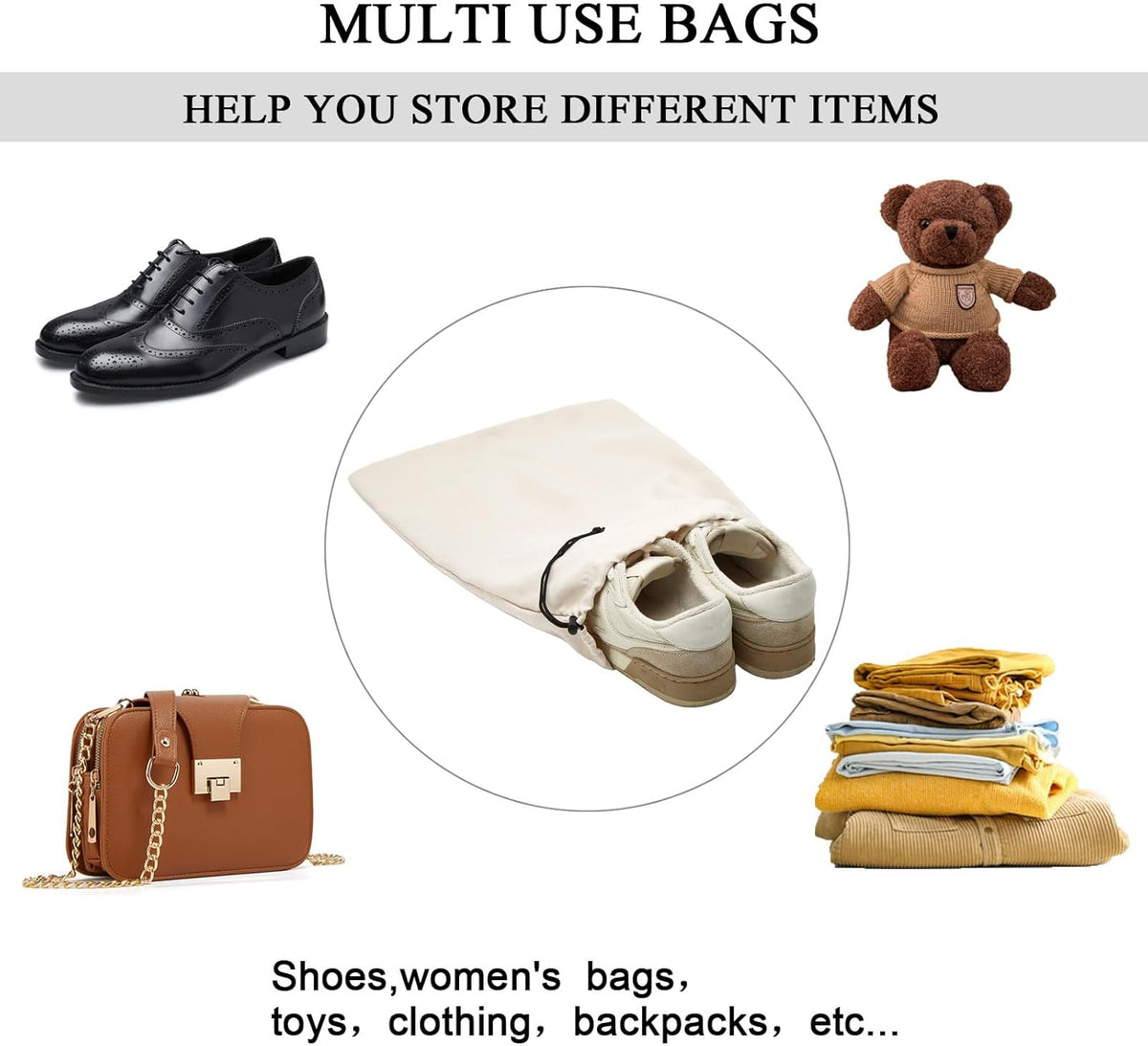 4-Piece Travel Shoe Bags for Packing, 17.7" x 13.8" Dustproof Shoe Bags with Drawstring Closure,Washable & Reusable(Beige)