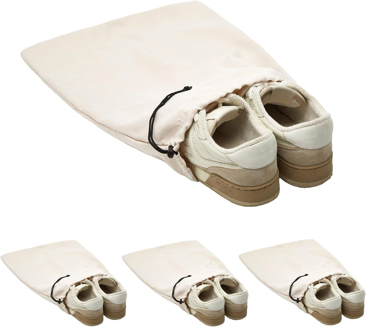 4-Piece Travel Shoe Bags for Packing, 17.7" x 13.8" Dustproof Shoe Bags with Drawstring Closure,Washable & Reusable(Beige)